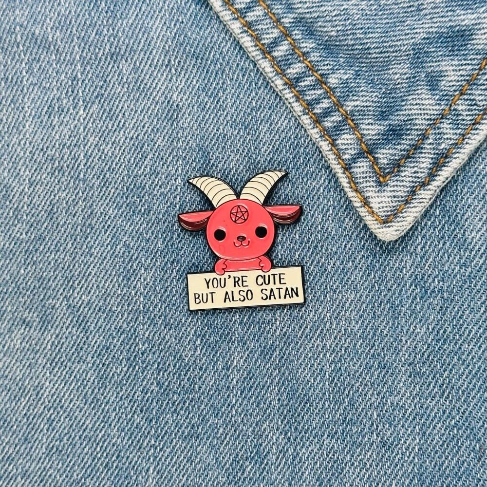 ⭐Cute but Satan Goat Pentagram Gothic Dark Evil Metal Pin Badge Brooch Enamel